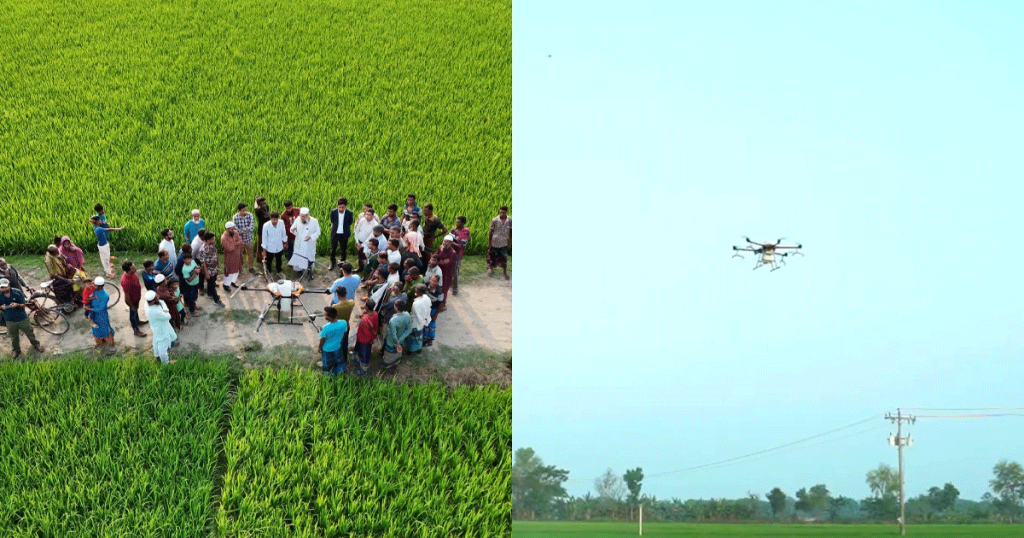 ড্রোনে সার ছিটিয়ে কৃষিতে নতুন দিগন্তের সূচনা