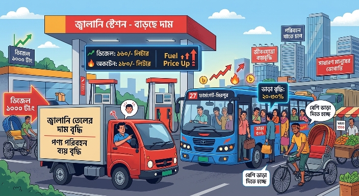 ডিজেলের দাম বাড়তেই অস্থির পরিবহন খাত, লাফিয়ে বাড়ছে ভাড়া